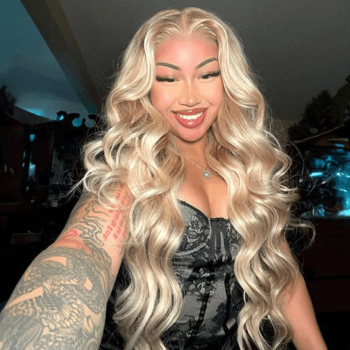 250% Density Professional Toned Highlight P18/613 Colored HD Transparent 13x6 Lace Front Human Hair Wig