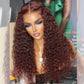13x6 Transparent Lace Front 5x5 Glueless Curly Human Hair Wigs 33# Auburn Reddish Brown Colored Wigs