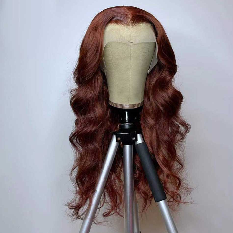 SUPER DEAL ! Reddish Brown Colored Transparent 13x6 Lace Front Human Hair Wigs Brazilian Body Wave