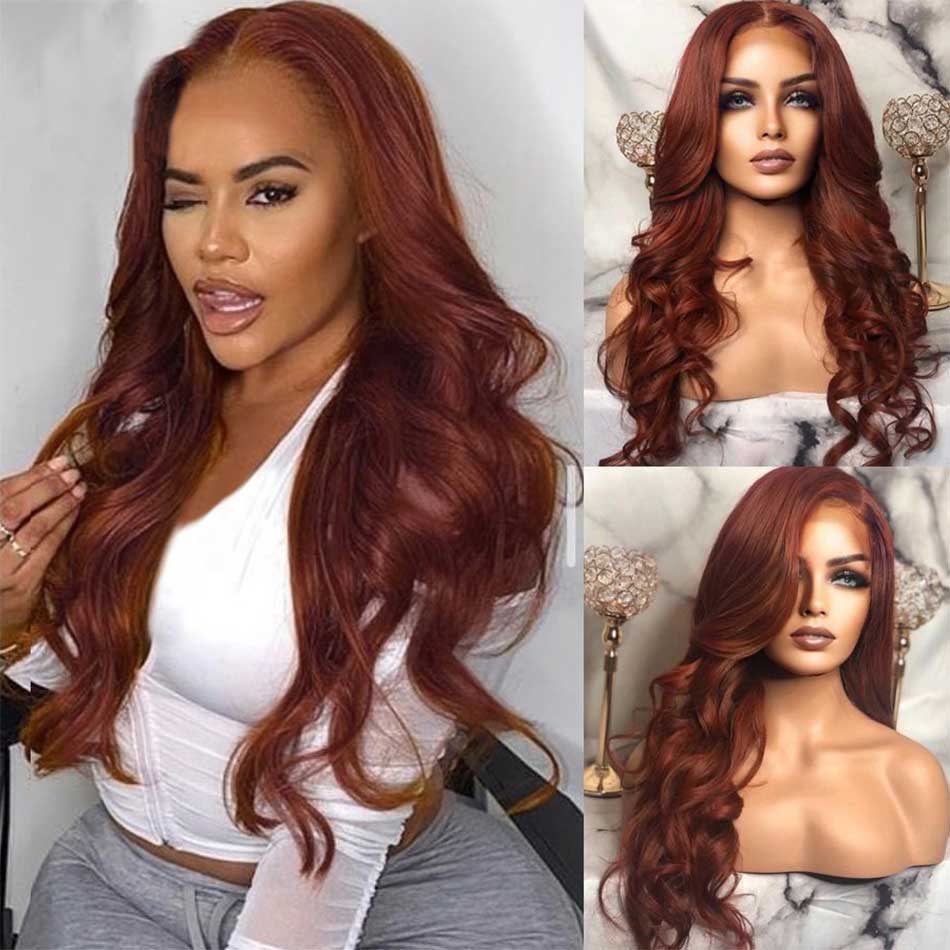 SUPER DEAL ! Reddish Brown Colored Transparent 13x6 Lace Front Human Hair Wigs Brazilian Body Wave