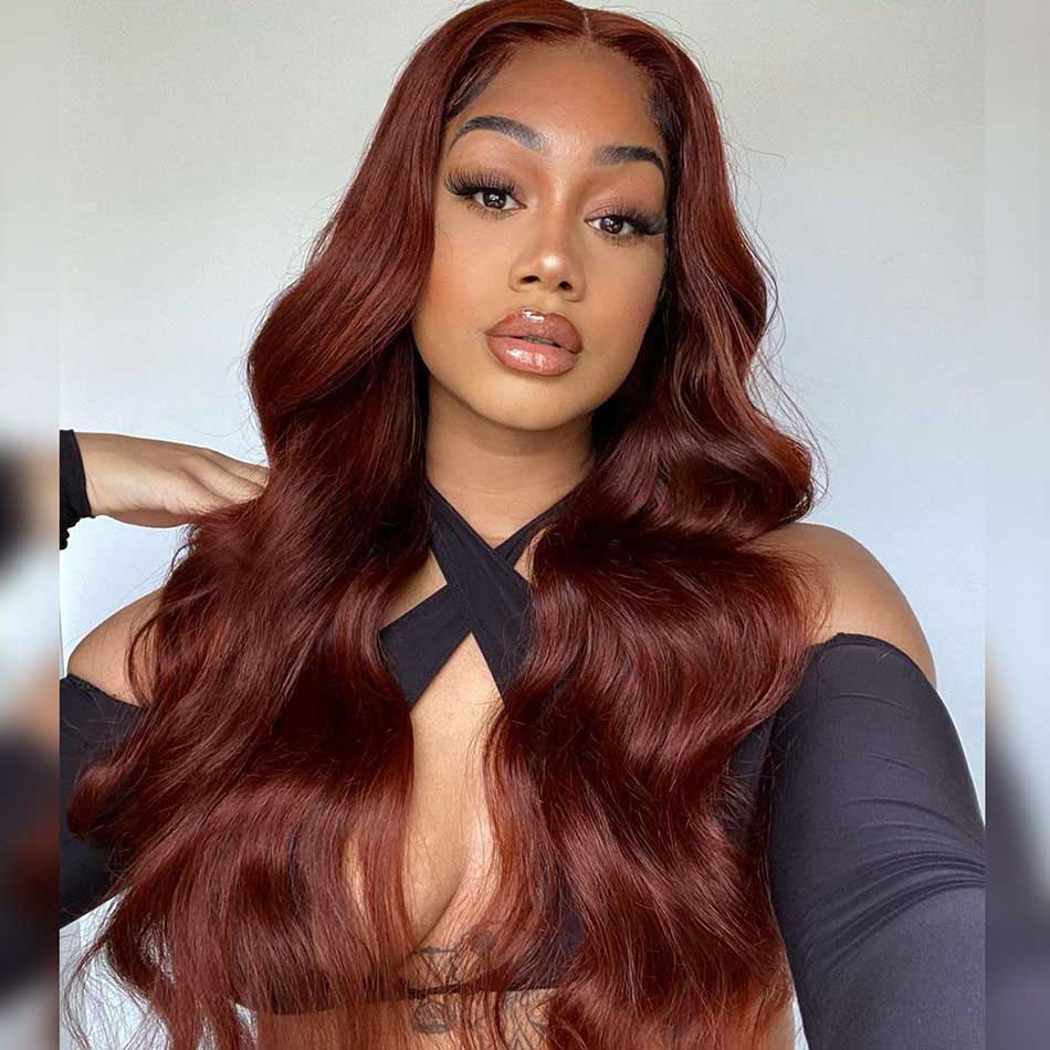 SUPER DEAL ! Reddish Brown Colored Transparent 13x6 Lace Front Human Hair Wigs Brazilian Body Wave