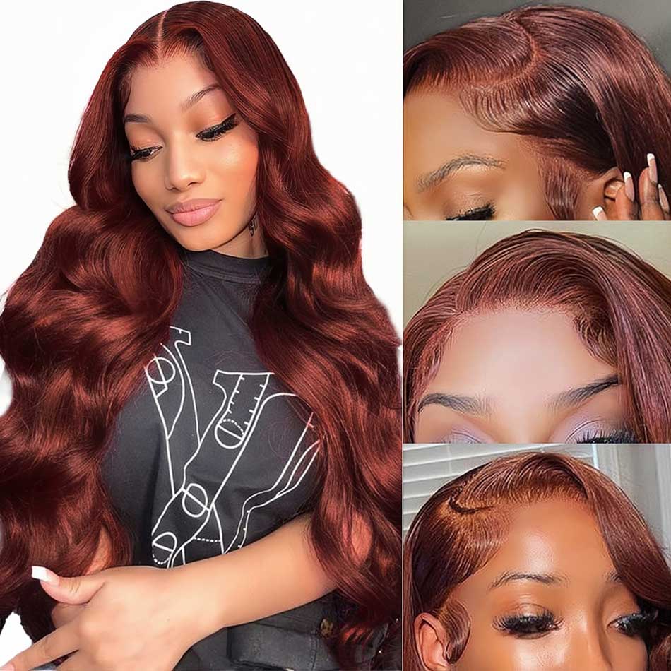 SUPER DEAL ! Reddish Brown Colored Transparent 13x6 Lace Front Human Hair Wigs Brazilian Body Wave