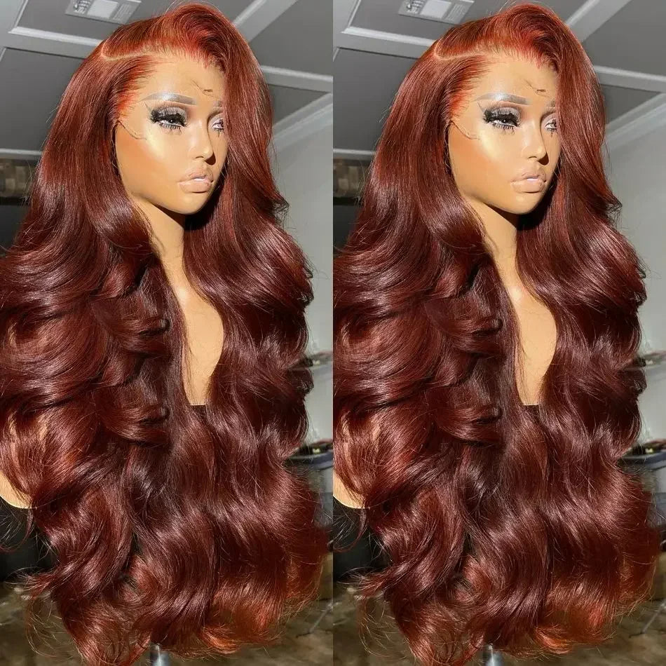 Reddish Brown Colored 13x6 Lace Front Closure Wig 5x5 Glueless Ready To Wear Human Hair Wig Body Wave