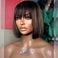 Highlight Brown Bob Wigs With Bang Slightly Layered Cut Glueless Lace Human Hair Wigs