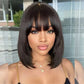 Highlight Brown Bob Wigs With Bang Slightly Layered Cut Glueless Lace Human Hair Wigs
