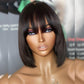Bob Wigs With Bang Slightly Layered Cut Glueless Lace Human Hair Bob Wigs