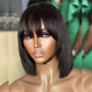 Bob Wigs With Bang Slightly Layered Cut Glueless Lace Human Hair Bob Wigs
