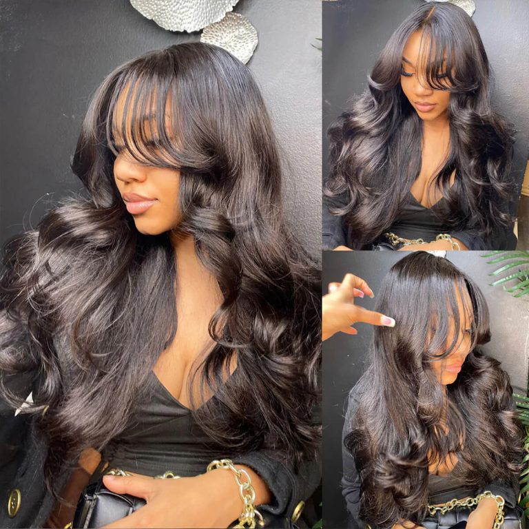 Double Drawn Curtain Bangs HD Transparent 13x6 Lace Front Wig 5x5 Glueless Ready Go Human Hair Wigs Body Wave