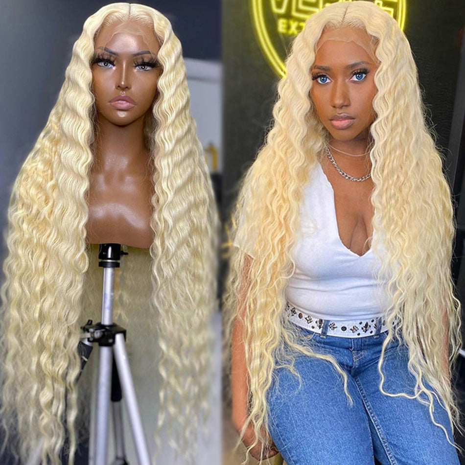 210% Density Blonde 613 Colored HD Transparent 13x4 13x6 Lace Front Human Hair Wigs Brazilian Deep Wave