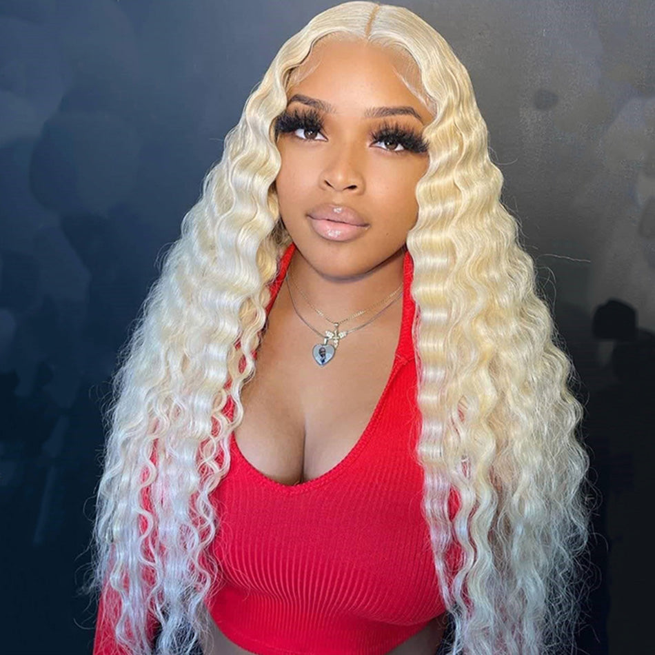 210% Density Blonde 613 Colored HD Transparent 13x4 13x6 Lace Front Human Hair Wigs Brazilian Deep Wave