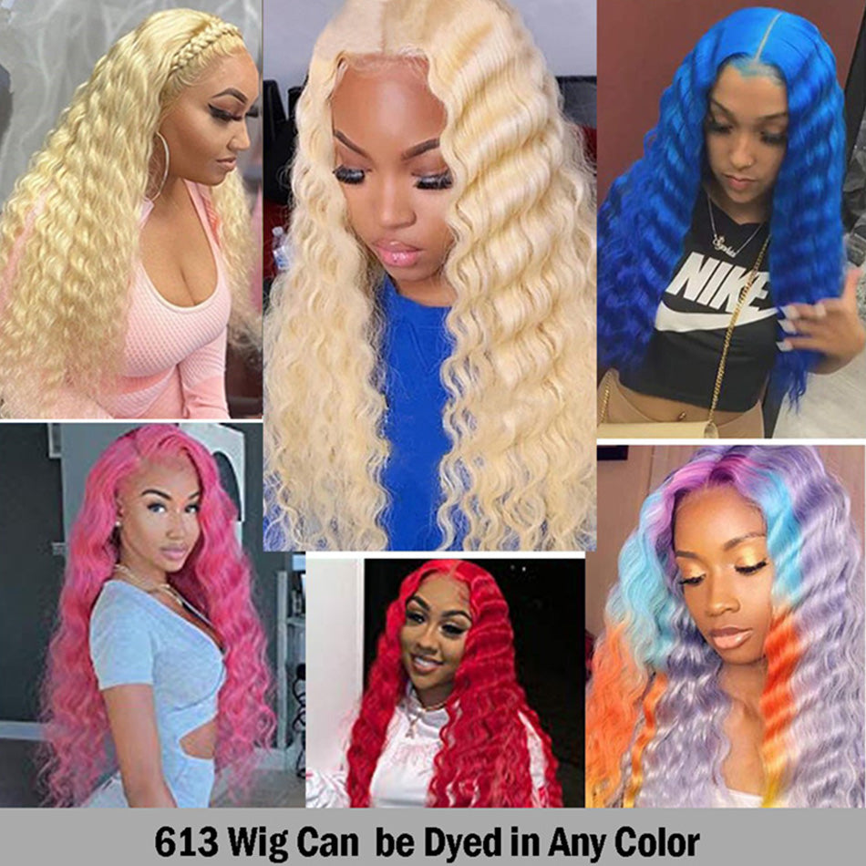 210% Density Blonde 613 Colored HD Transparent 13x4 13x6 Lace Front Human Hair Wigs Brazilian Deep Wave