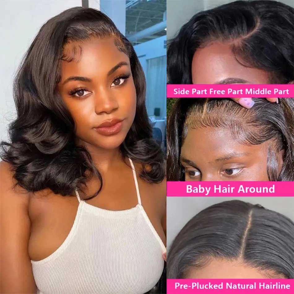 Transparent 13x6 Elegant Short Shoulder Length Loose Wavy Bob Human Hair WIgs Full And Bouncy