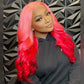 250% Density Ombre Pink With Red HD Transparent 13x6 Lace Front Human Hair Wig Body Wave