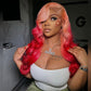 250% Density Ombre Pink With Red HD Transparent 13x6 Lace Front Human Hair Wig Body Wave