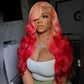 250% Density Ombre Pink With Red HD Transparent 13x6 Lace Front Human Hair Wig Body Wave
