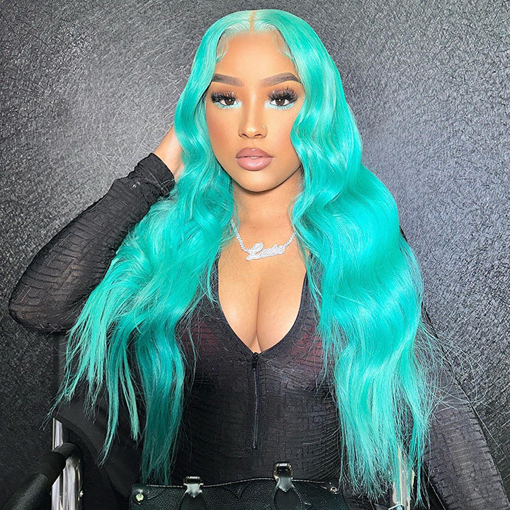 250% Density Professional Toned Customized Mint Blue Colored HD 13x6 Lace Front Brazilian Human Hair Wig