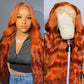 Premium 10A 210% Density Ginger Orange Colored 13x6 Lace Front Wig 6x5 Glueless Ready To Wear Human Hair Wig