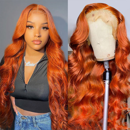 Premium 10A 210% Density Ginger Orange Colored 13x6 Lace Front Wig 6x5 Glueless Ready To Wear Human Hair Wig
