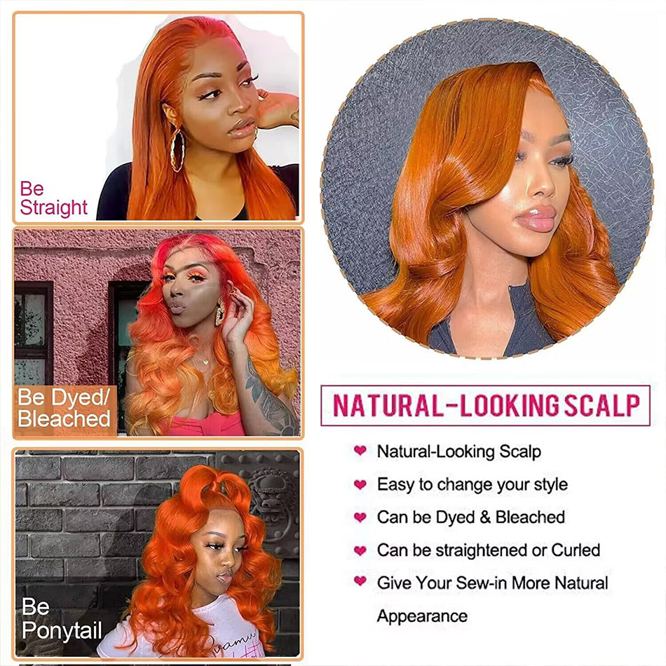 Ginger Orange Colored 13x6 Lace Front Closure Wig 5x5 Glueless Ready To Wear Human Hair Wig