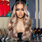 10A 250% Density Ash Blonde Colored 13x6 Lace Front Human Hair Wigs With Dark Roots