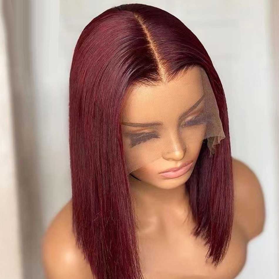 99J Burgundy Colored Gluless Lace Human Hair Wigs