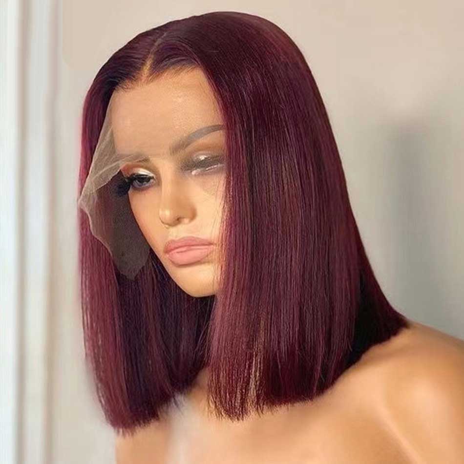 99J Burgundy Colored Gluless Lace Human Hair Wigs