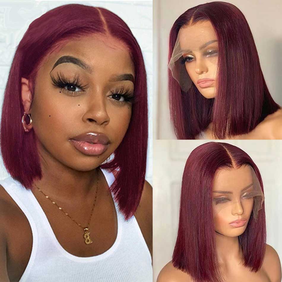 99J Burgundy Colored Gluless Lace Human Hair Wigs