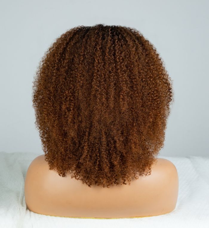 Coily Curly Ombre Brown Colored 3 In 1 Half Wig ( Can be weared in half wig / headband wig / ponytail )