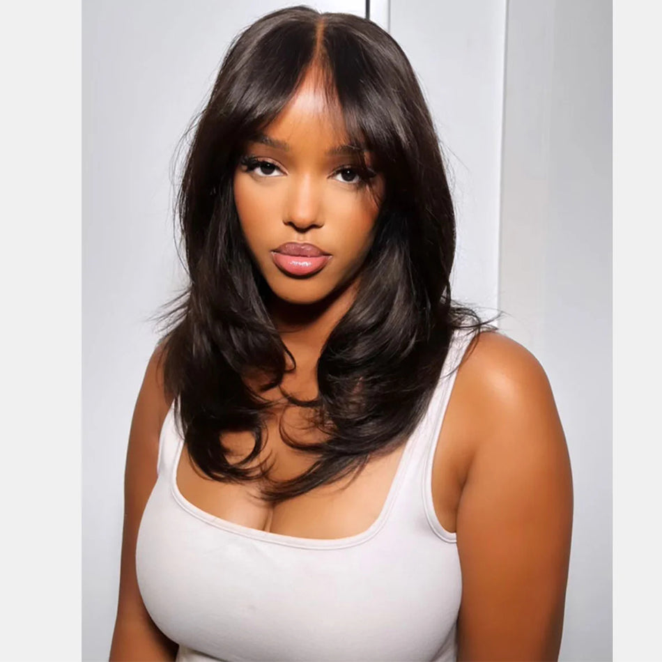 250% Density Curtain Bangs And Layered Cut Design Glueless Lace Wig