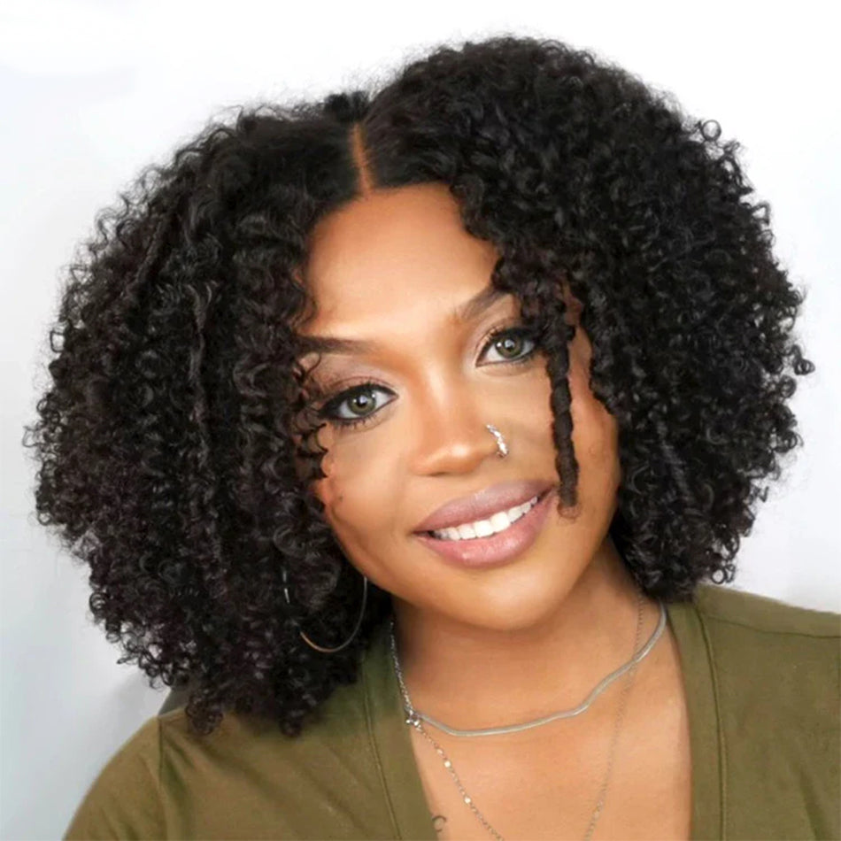 Coily Curly Glueless Lace Human Hair Wigs Ready To Wear