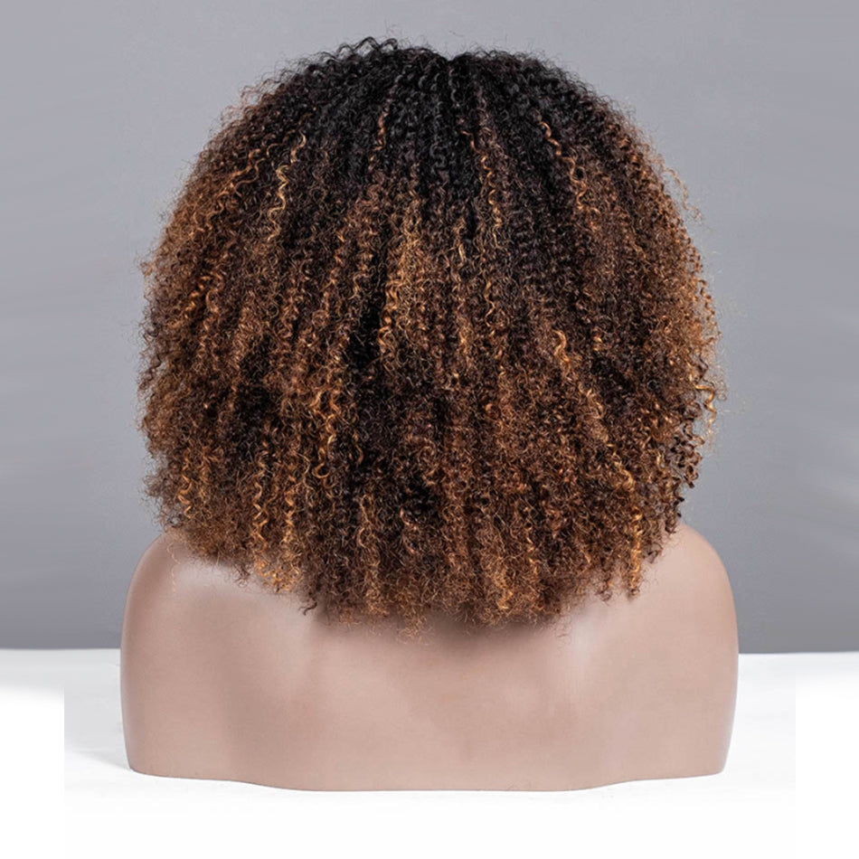 Coily Curly Ombre Brown Colored Glueless Lace Wig With Air Bang 250% Density-017