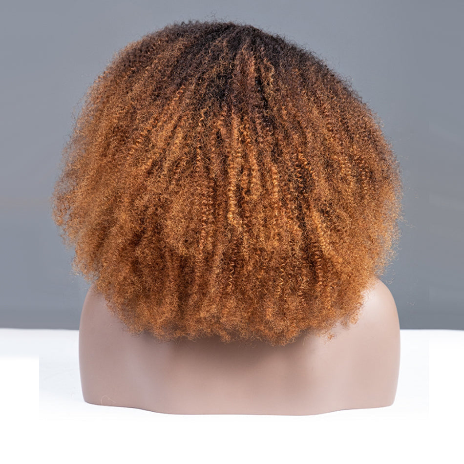Coily Kinky Curly Ombre Ginger Brown Colored Glueless Lace Wig Full And Bouncy
