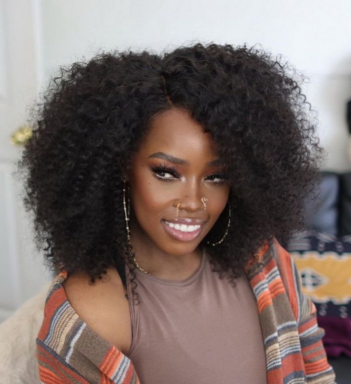 Natural Curly Glueless Lace Wig Human Hair Ready To Wear