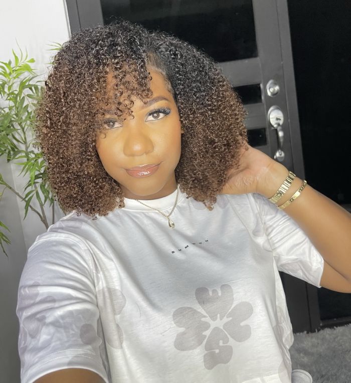 Natural Curly Ombre Brown Colored Seamless V-Part Wig,Can Be Weared No Leave Out, No Crochet