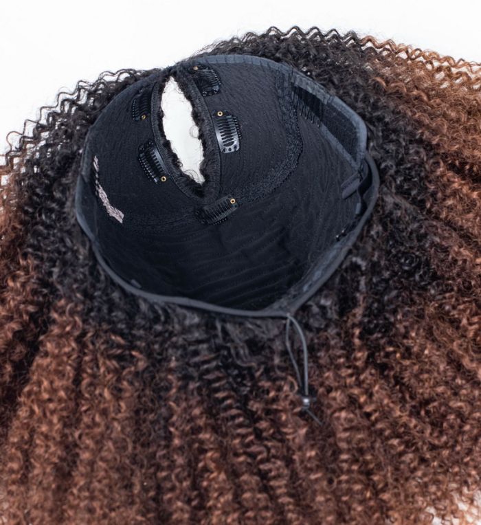Natural Curly Ombre Brown Colored Seamless V-Part Wig,Can Be Weared No Leave Out, No Crochet
