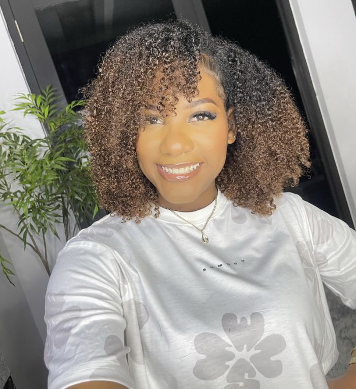 Natural Curly Ombre Brown Colored Seamless V-Part Wig,Can Be Weared No Leave Out, No Crochet