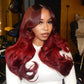 300% Double Drawn Weft Made Curtain Bangs Red Highlight Colored 6x5 Glueless Ready To Go Human Hair Wigs