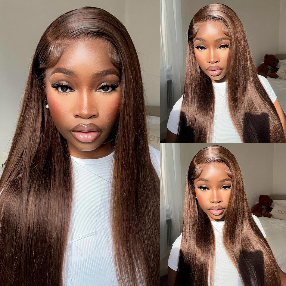 SUPER DEAL !  Chocolate Brown HD Transparent 13x6 Lace Front Human Hair Wigs