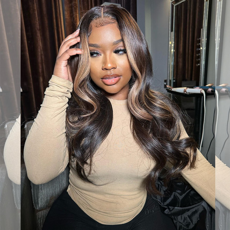 Summerella Same Ashy Blonde Highlights 13x6 Lace Front Human Hair Wigs Full And Bouncy Loose Body Wave Double Drawn Weft Made