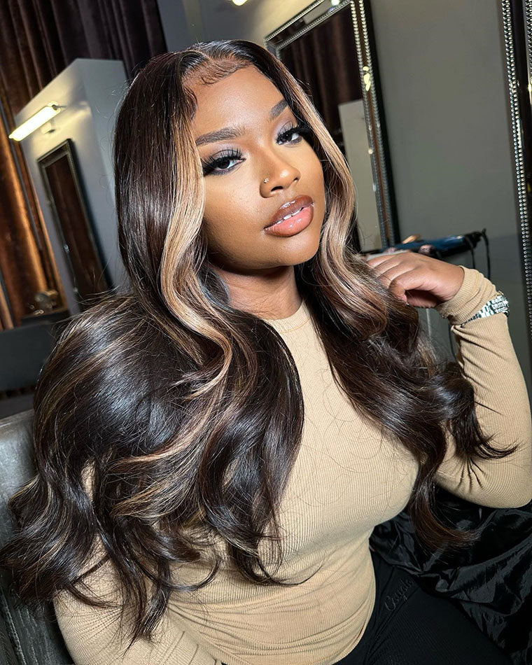 Summerella Same Ashy Blonde Highlights 13x6 Lace Front Human Hair Wigs Full And Bouncy Loose Body Wave Double Drawn Weft Made