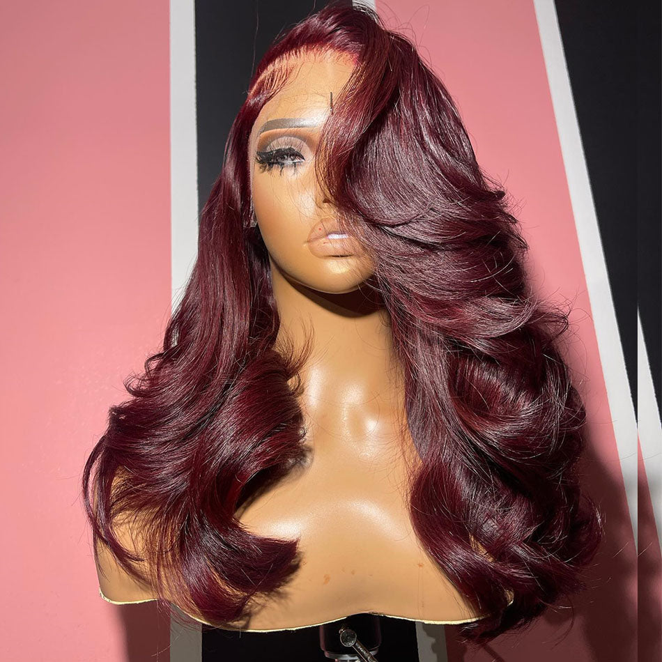 99J Colored 13x6 Lace Front Human Hair Wigs Full And Bouncy Loose Body Wave Double Drawn Weft Made