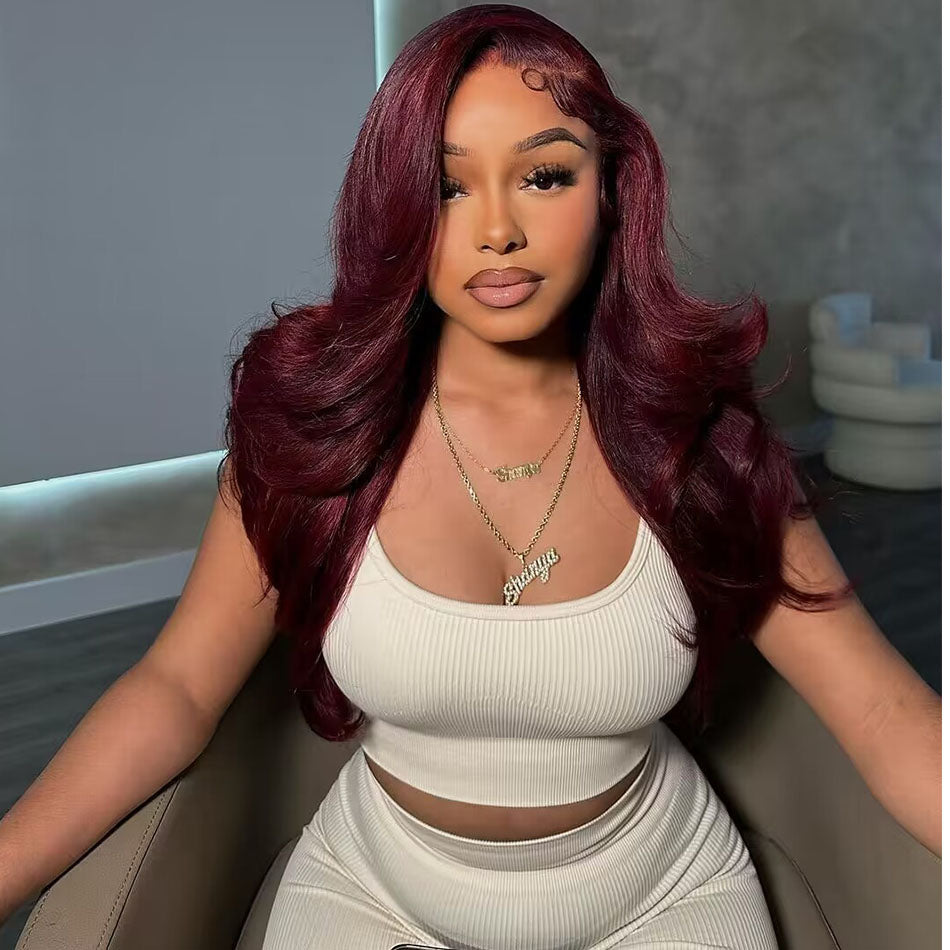 99J Colored 13x6 Lace Front Human Hair Wigs Full And Bouncy Loose Body Wave Double Drawn Weft Made