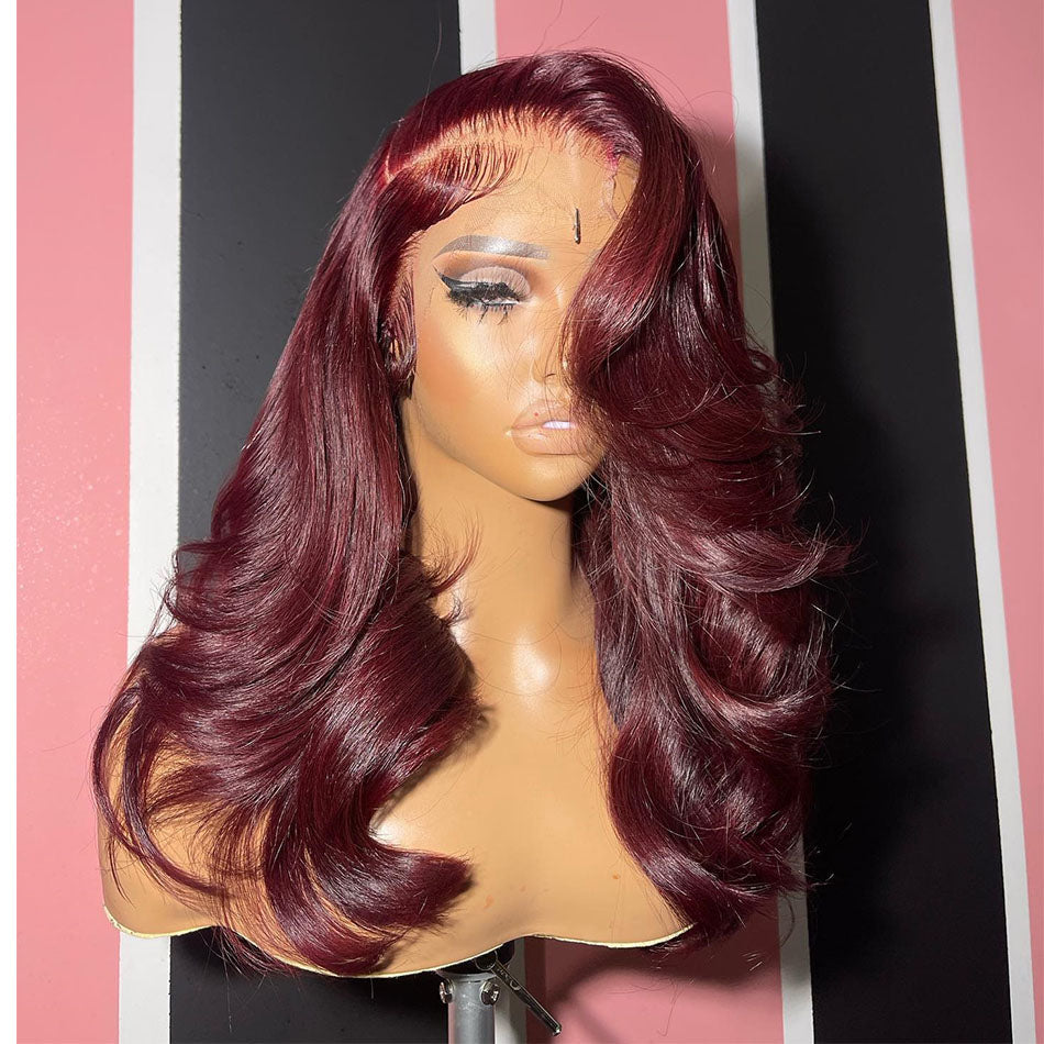 99J Colored 13x6 Lace Front Human Hair Wigs Full And Bouncy Loose Body Wave Double Drawn Weft Made