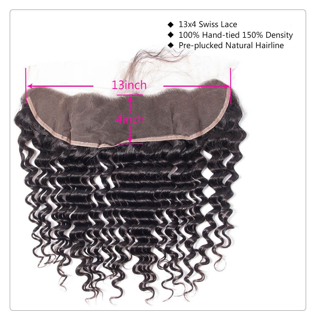 10A Deep Wave Human Hair 3 Bundles With 13x4 Full Frontal Lace 100% Remy Human Hair