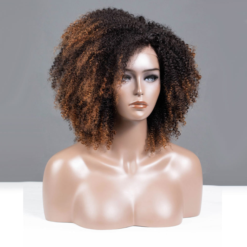 Dip Dyed Golden Colored Coily Glueless Lace Wigs