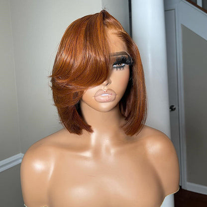 Elegant And Classy Side Part Layered Cut Design Colored Glueless Lace Human Hair Wigs