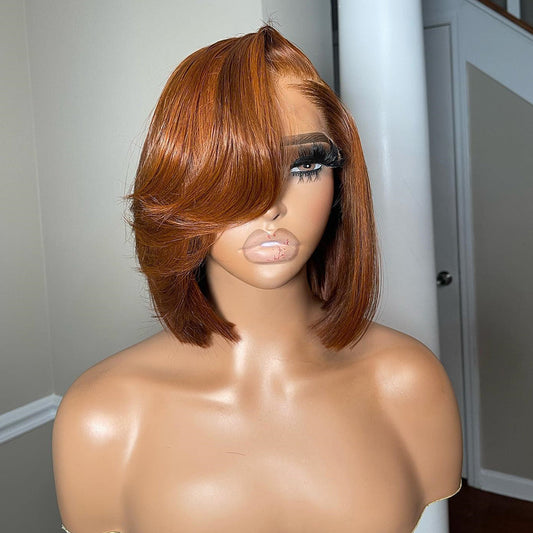 Elegant And Classy Side Part Layered Cut Design Colored Glueless Lace Human Hair Wigs