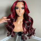 Premium 10A 210% Density Ombre Red Highlights Colored 13x6 Lace Front Wig 6x5 Glueless Ready To Go Human Hair Wigs Body Wave