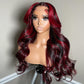 Premium 10A 210% Density Ombre Red Highlights Colored 13x6 Lace Front Wig 6x5 Glueless Ready To Go Human Hair Wigs Body Wave