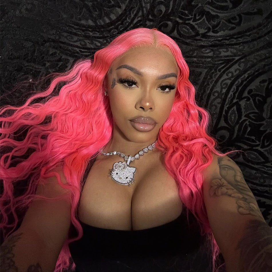 Znuie Inspired Pink Colored Water Wave 13x6 Lace Front Human Hair Wigs